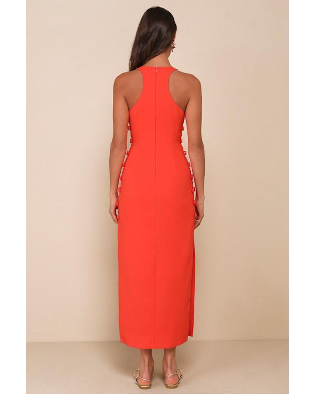 Lulus Red Masterfully Mod Bright Side Button Midi Dress