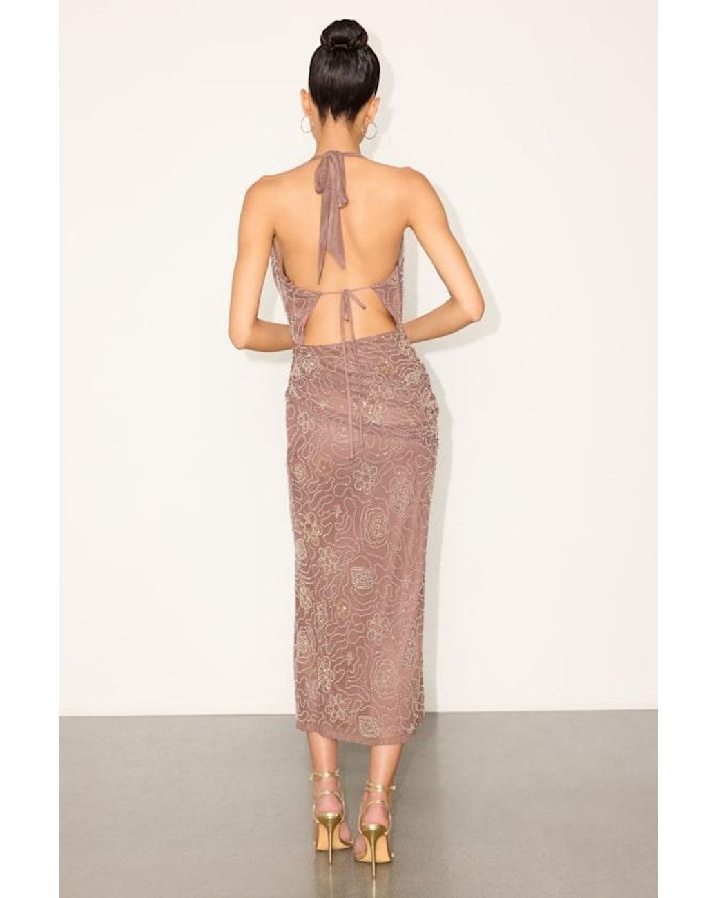 Lulus Pink Tamla Beaded Mesh Midi Dress