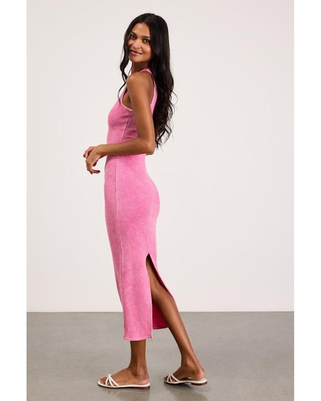 Lulus Pink Essentially Sweet Washed Ribbed Sleeveless Midi Dress
