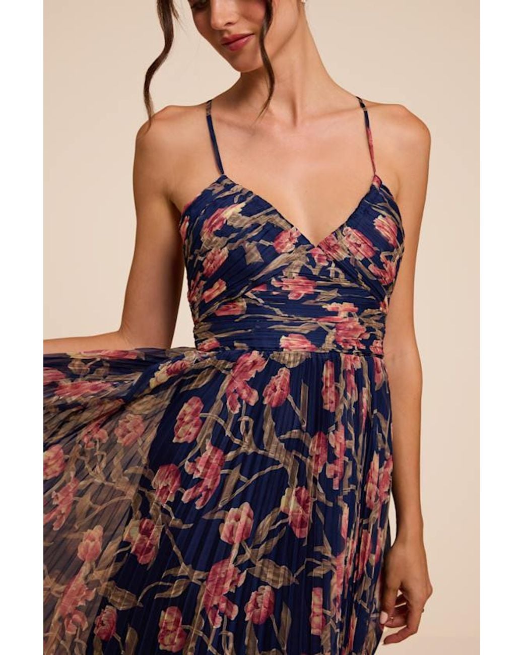 Lulus Blue Rebena Multi Floral Pleated Maxi Dress