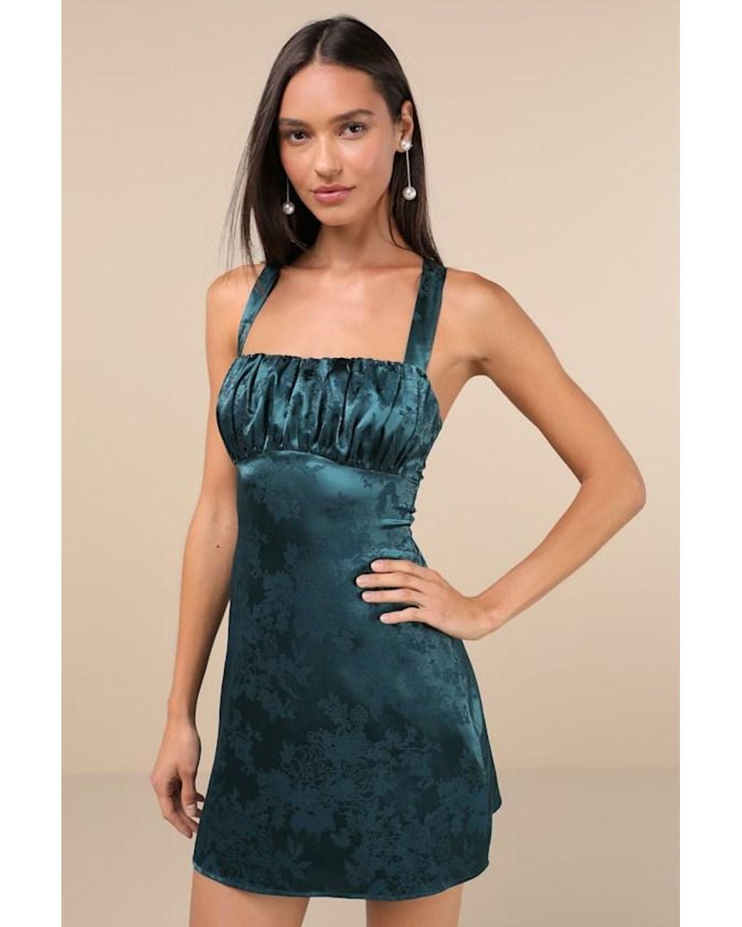 Lulus Blue Exquisite Outlook Floral Jacquard Satin Lace-Up Mini Dress