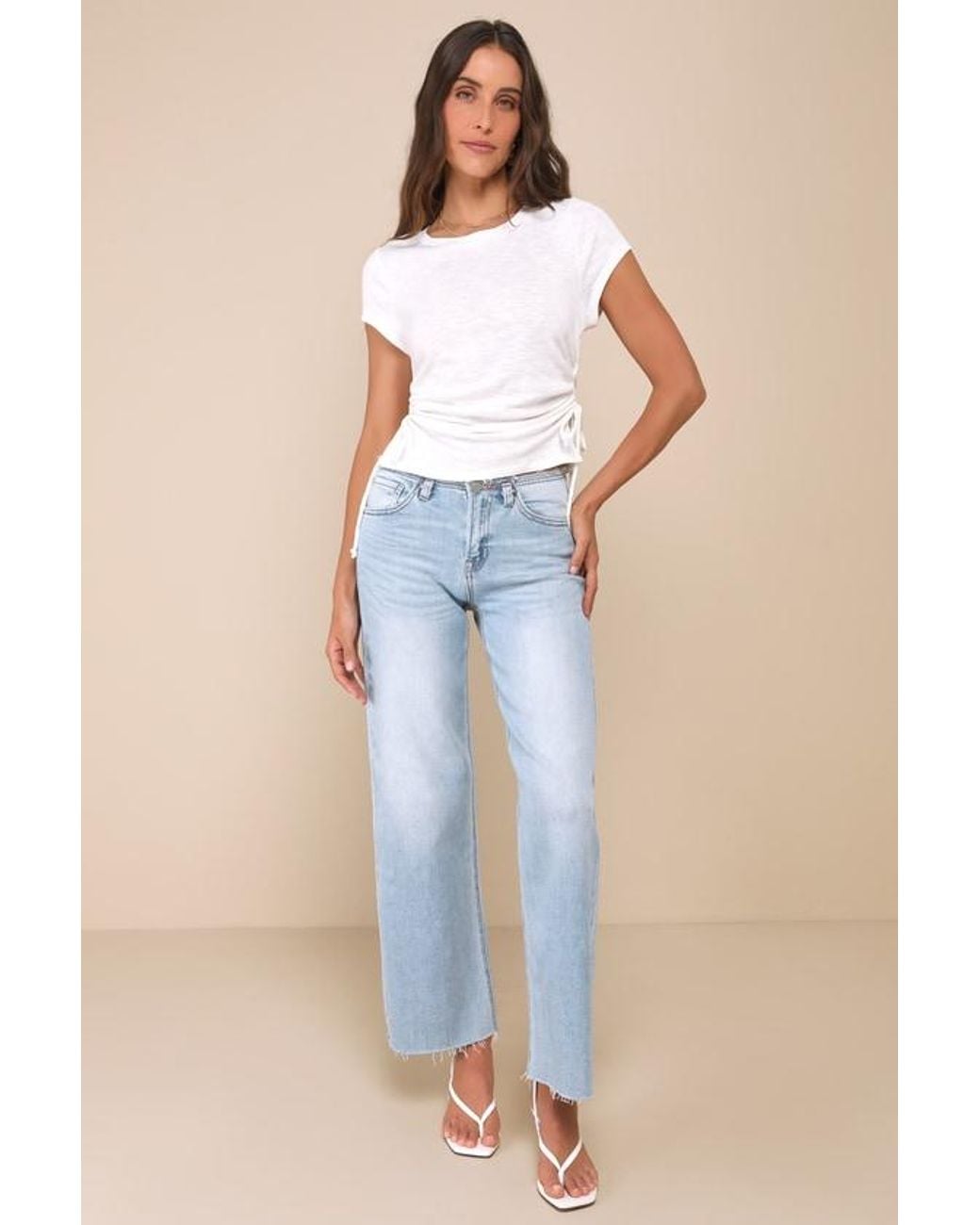 Lulus White Sweet Forever Burnout Ruched Short Sleeve Tee