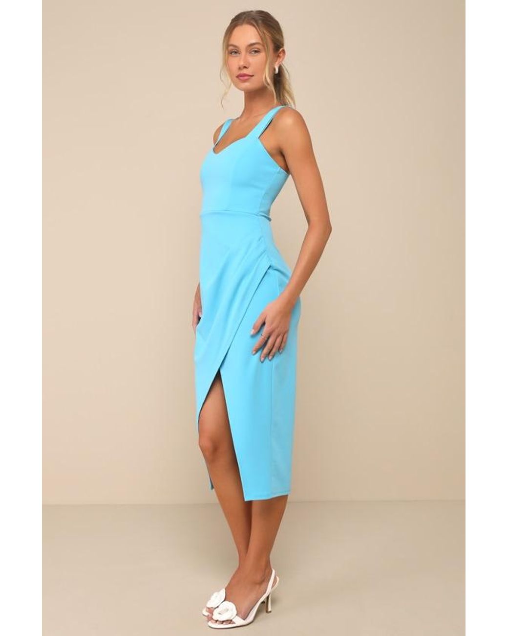 Lulus Blue Always Beautiful Sleeveless Tulip Midi Dress