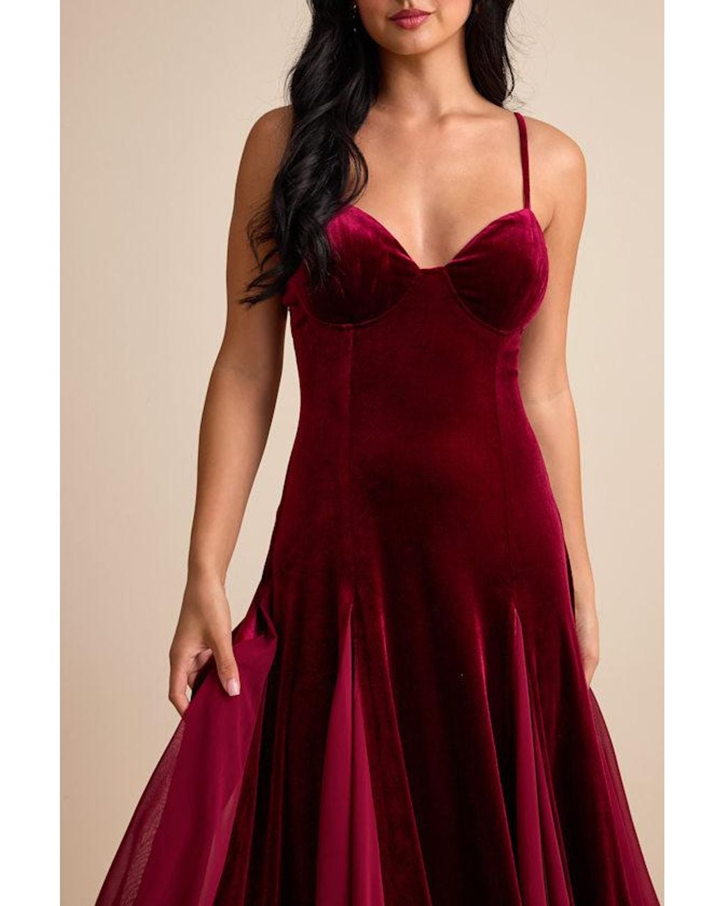 Lulus Red Elisha And Velvet Pleated Midi Dress