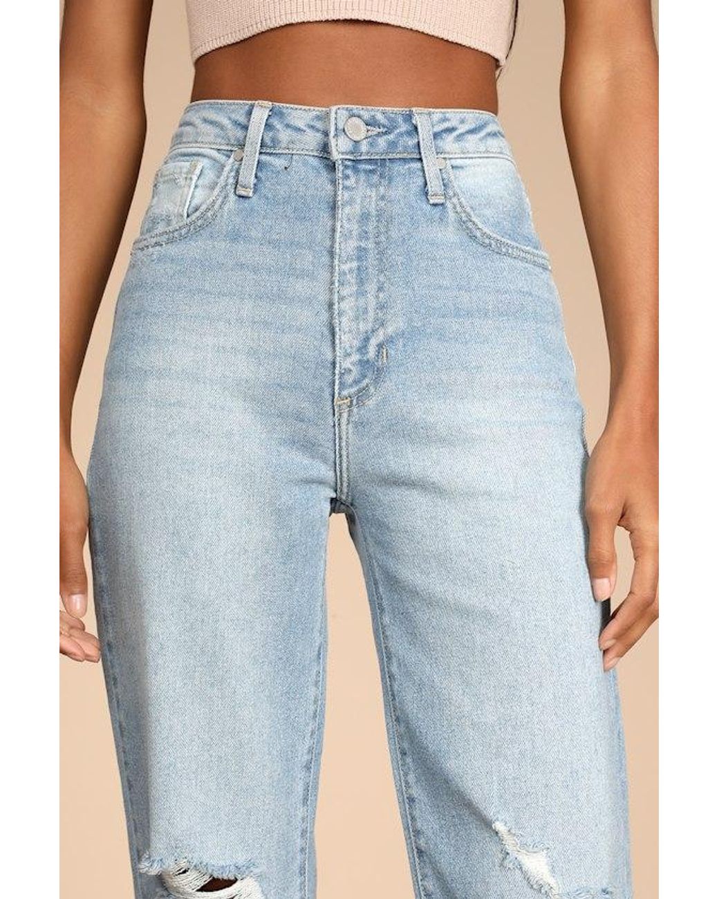 Just Black Blue Generational Style Light Wash Distressed High-Rise Dad Jeans