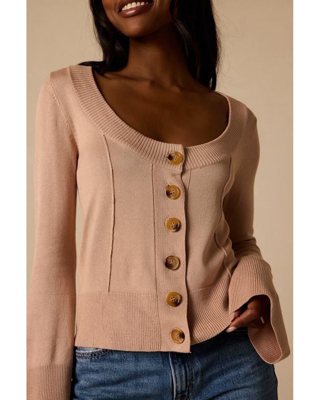 Lulus Natural Bastian Camel Button-Front Cardigan Sweater Top