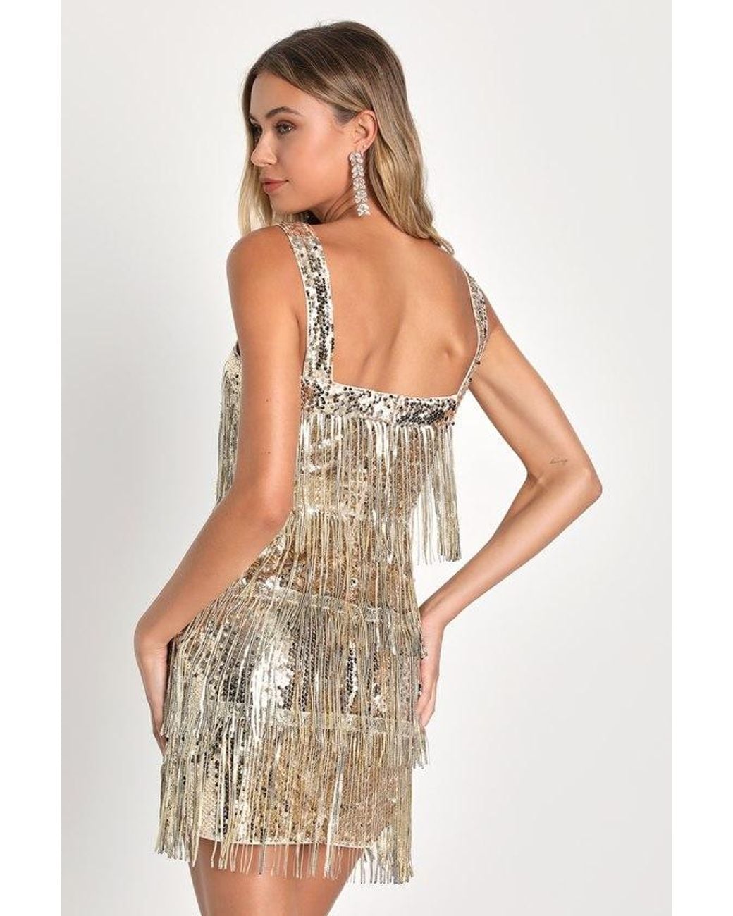 Lulus Metallic Fringe Fashion Sequin Fringe Bodycon Mini Dress