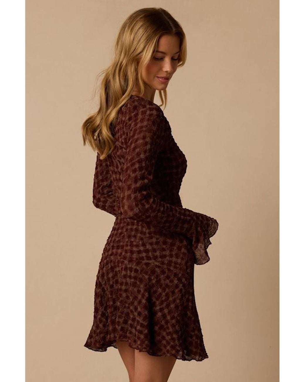Lulus Brown Natalie Print Long Sleeve Mini Dress