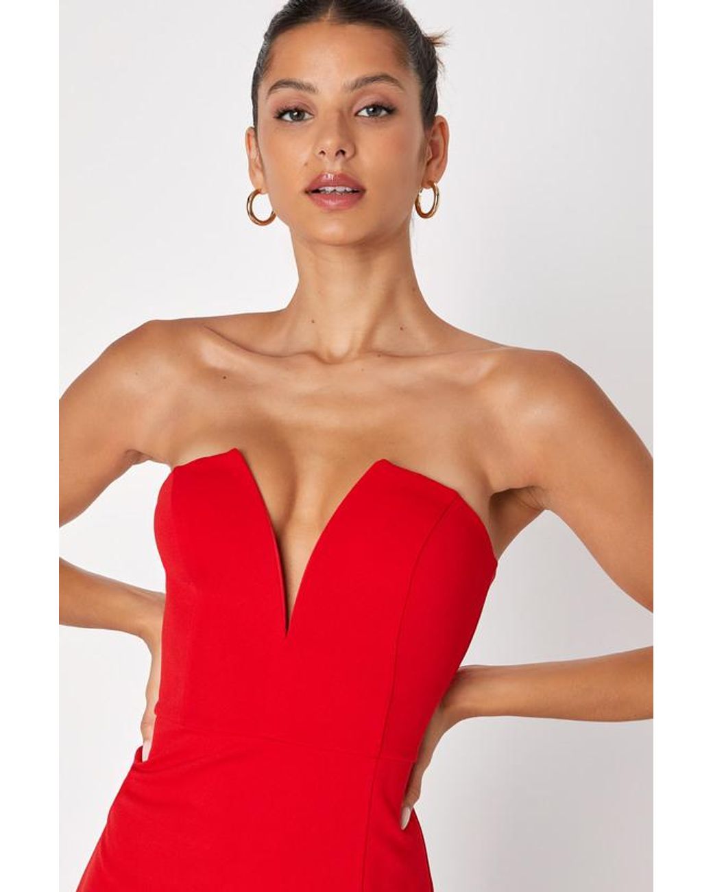 Lulus Red Dedicated To Glamour Strapless Maxi Dress