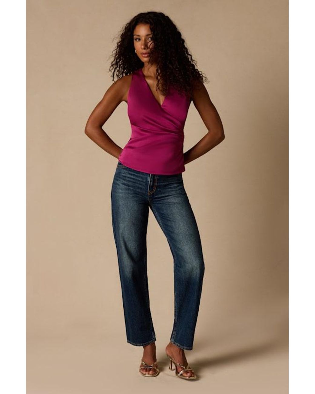 Lulus Red Nevaeh Satin Surplice Tank Top