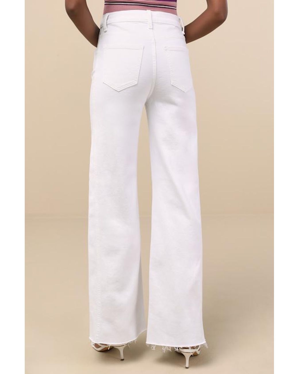 Daze Denim Natural Far Out Wide-Leg Seamed Raw Hem High-Rise Jeans