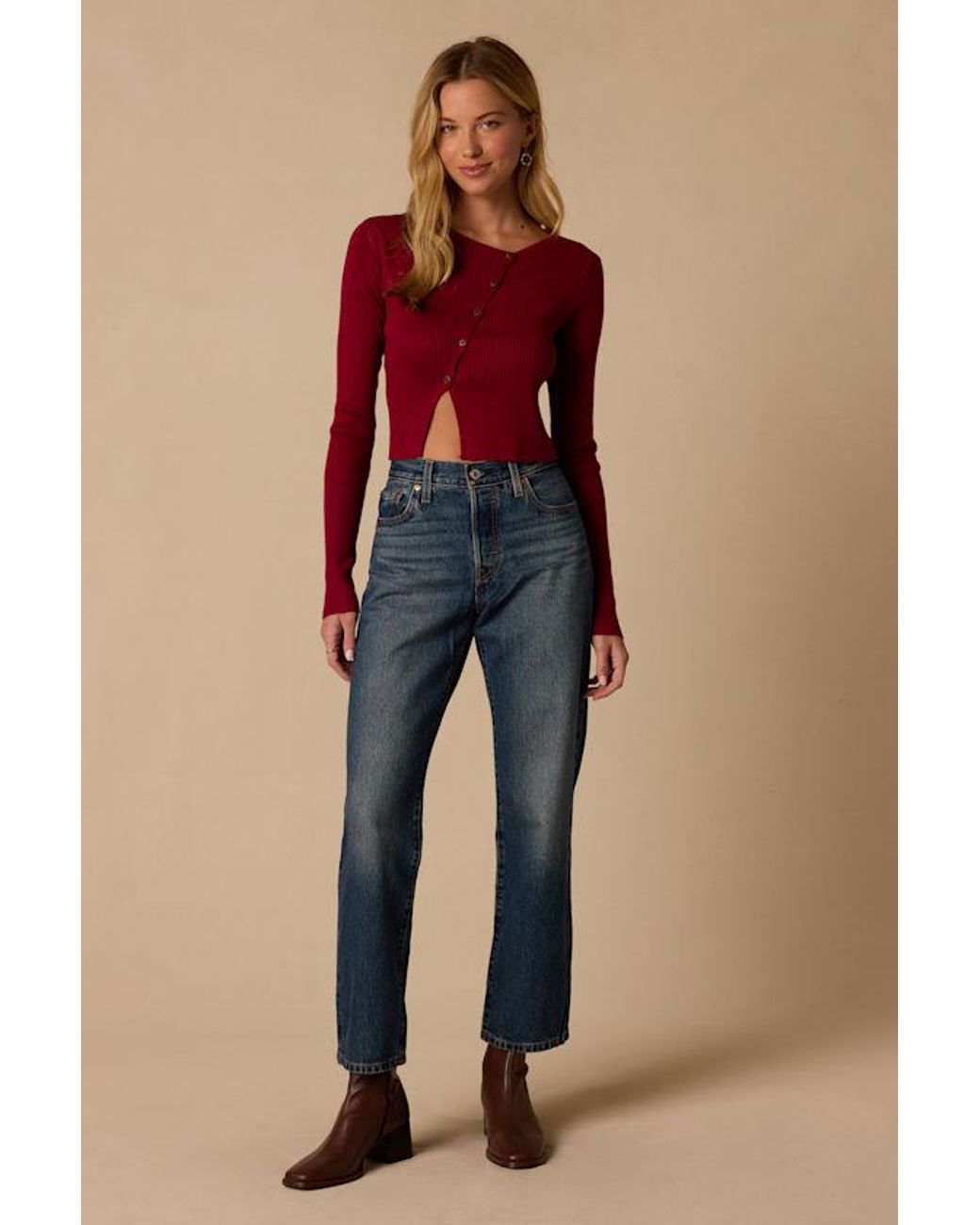 Lulus Red Paxlynn Ribbed Asymmetrical Cardigan Top