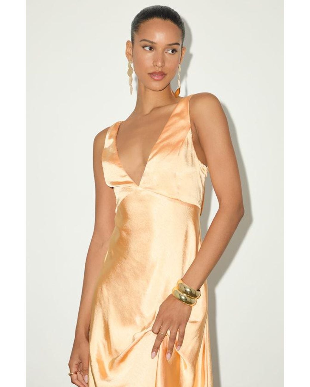 Lulus Incredible Love Light Satin Cowl Back Midi Slip Dress in Orange | Lyst