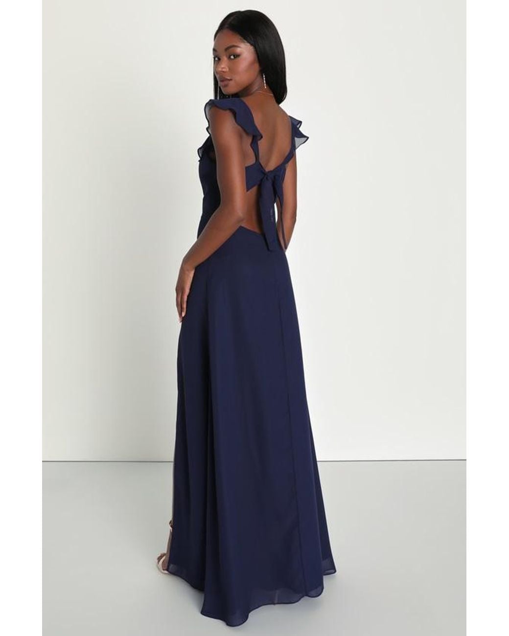 Lulus Blue Sweetest Entrance Ruffled Tie-Back Maxi Dress