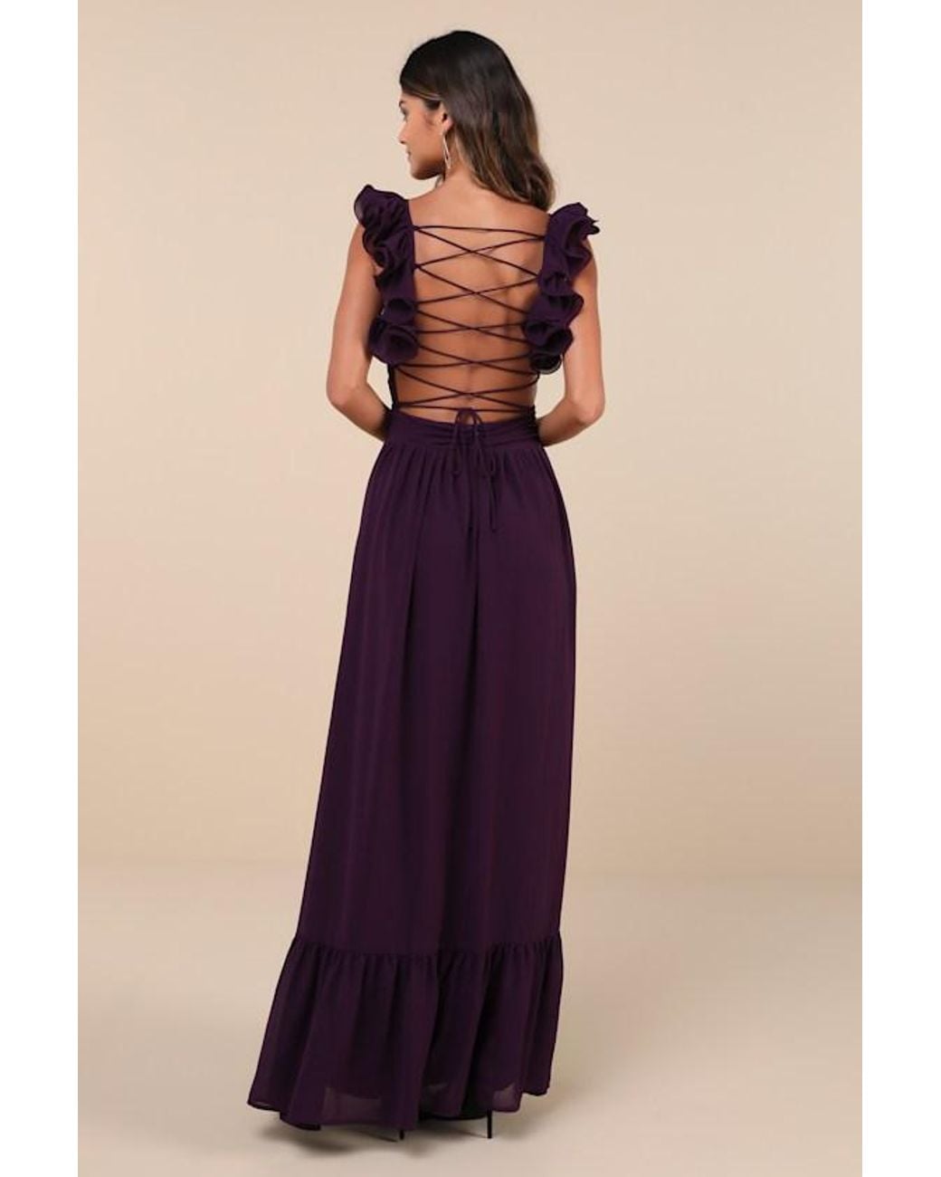 Lulus Purple Soiree Celebration Ruffled Lace-Up Maxi Dress