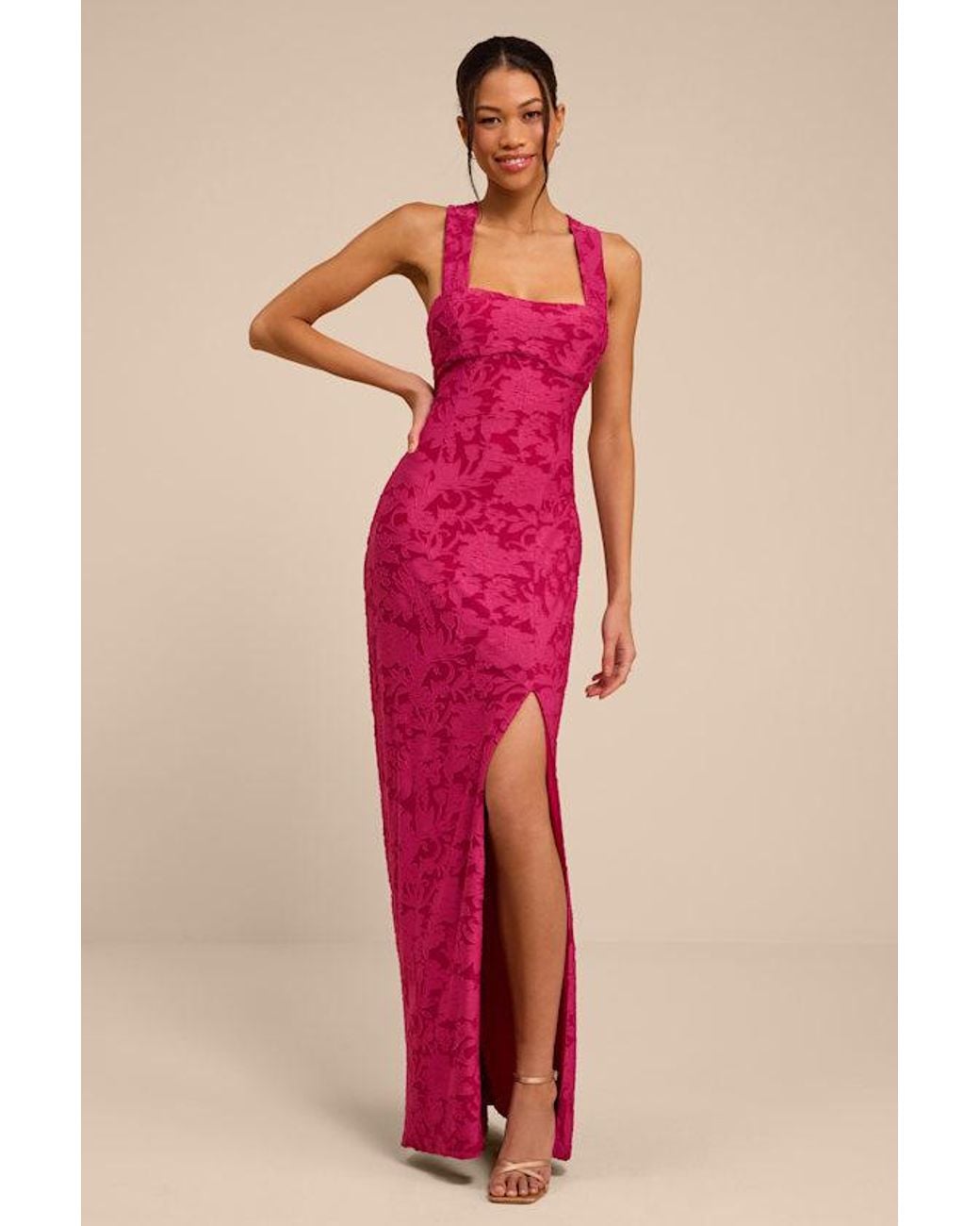 Lulus Red Danette Floral Jacquard Cutout Maxi Dress