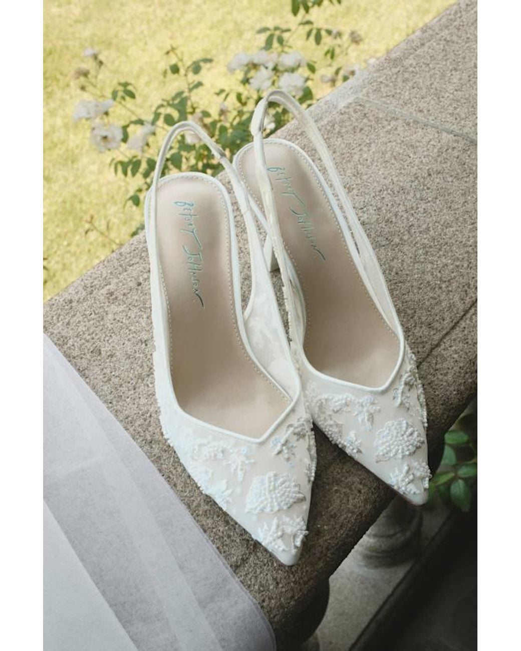 Betsey Johnson Natural Nikki Beaded Embroidered Slingback Pumps