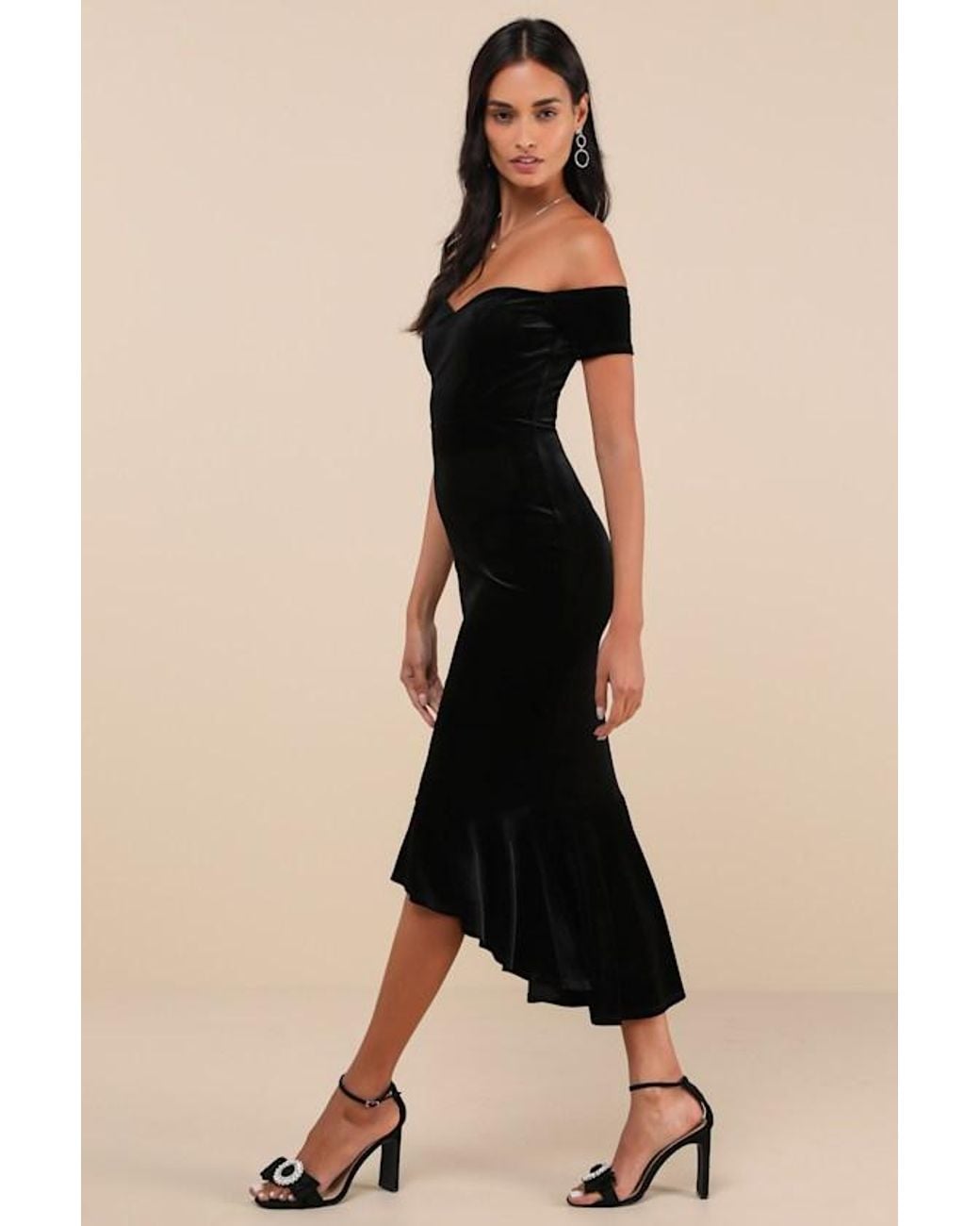 Lulus Natural How Much I Care Velvet Off-The-Shoulder Midi Dress