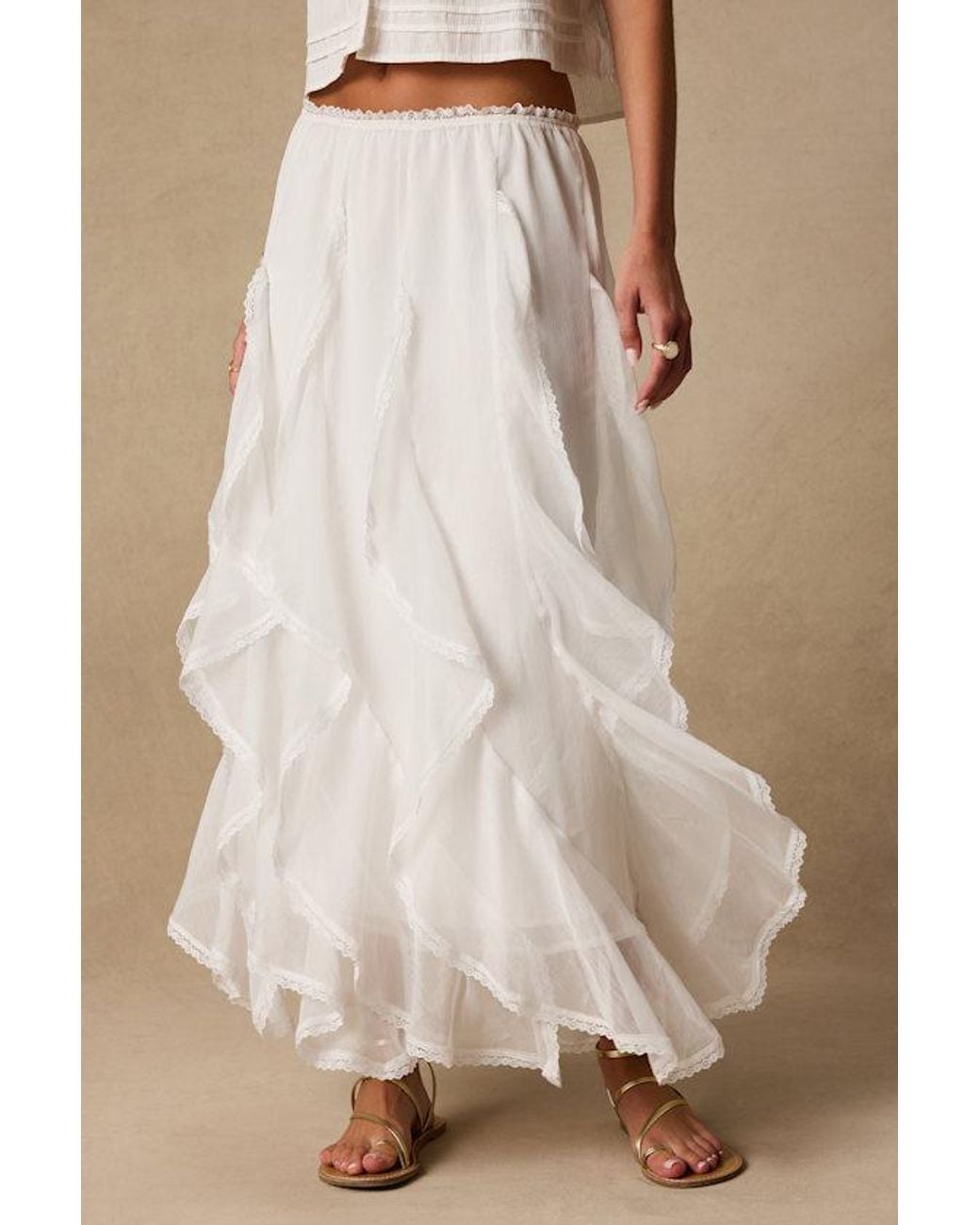 Lulus Natural Tina Ruffled Maxi Skirt