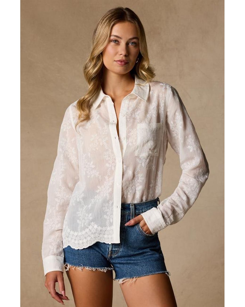 Lulus Blue Merit Embroidered Collared Top