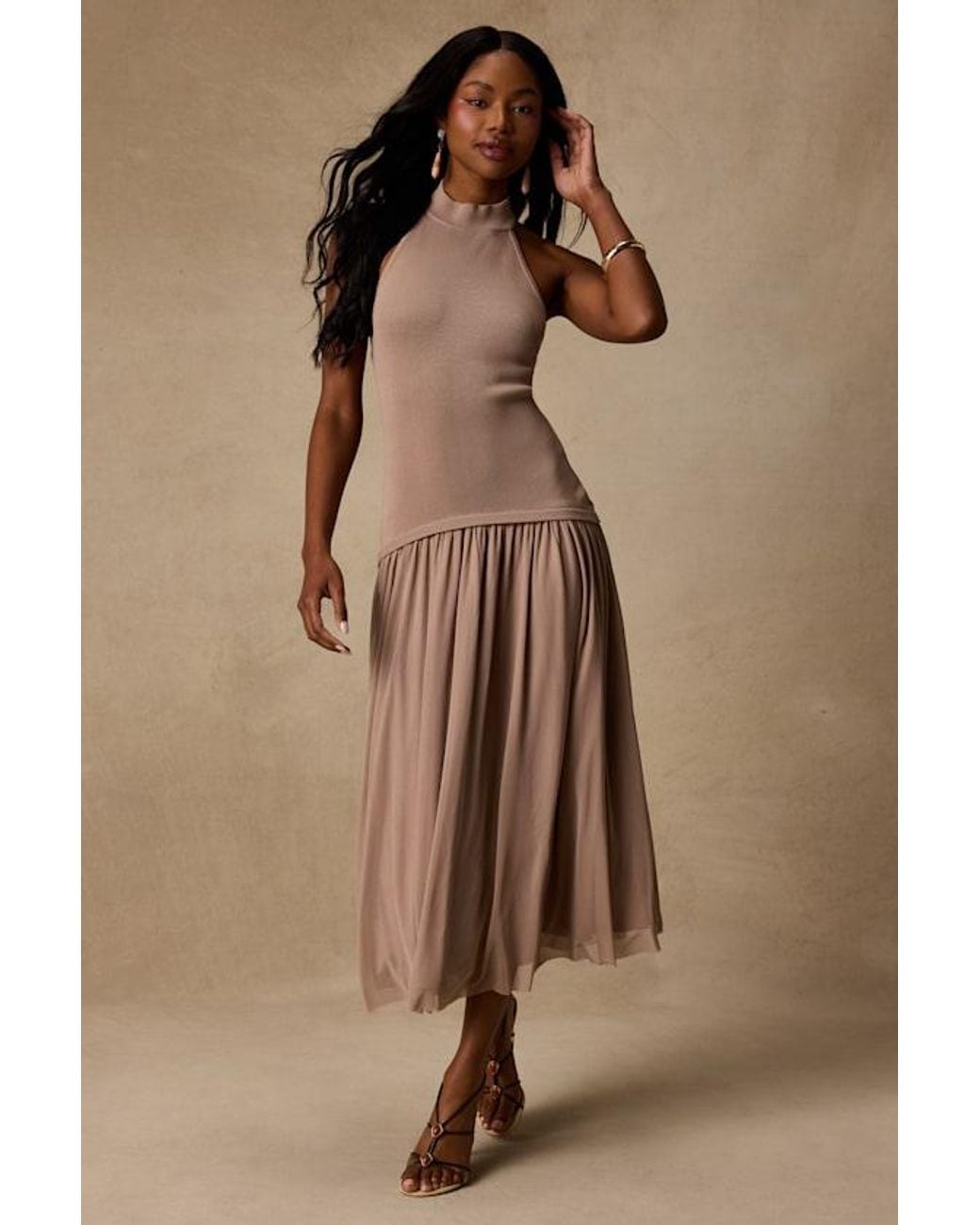 Lulus Brown Drusilla Drop Waist Midi Dress