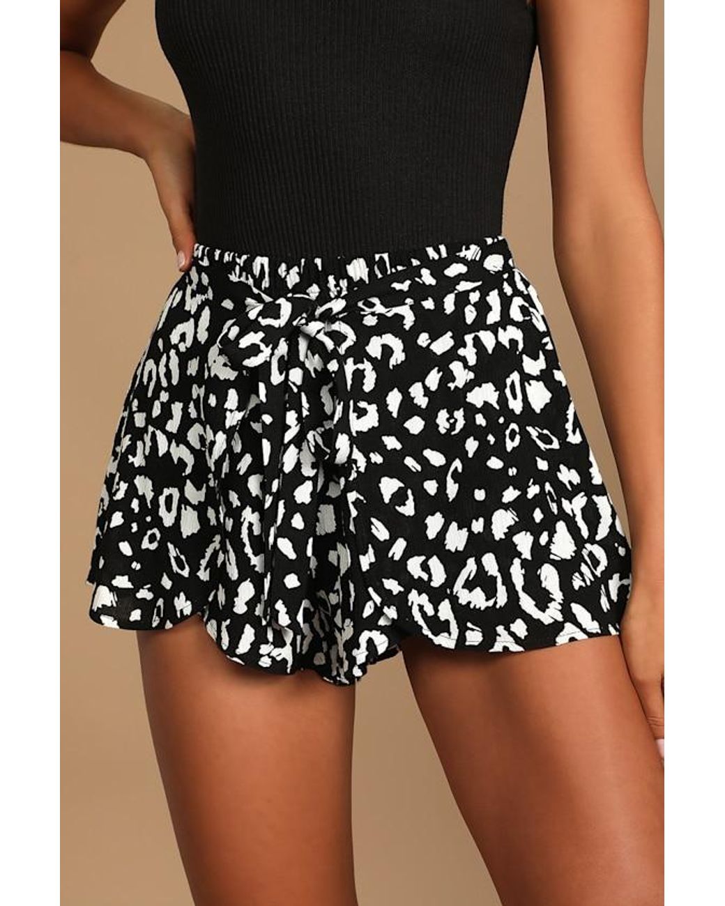 Lulus Black Yana Leopard Print Tie-Front Shorts