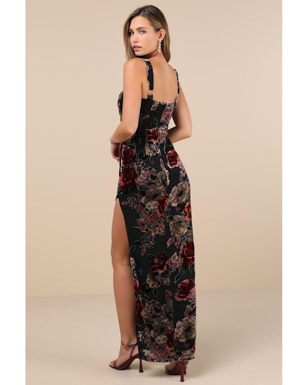 Lulus Natural Blissful Evening Floral Velvet Burnout Maxi Dress