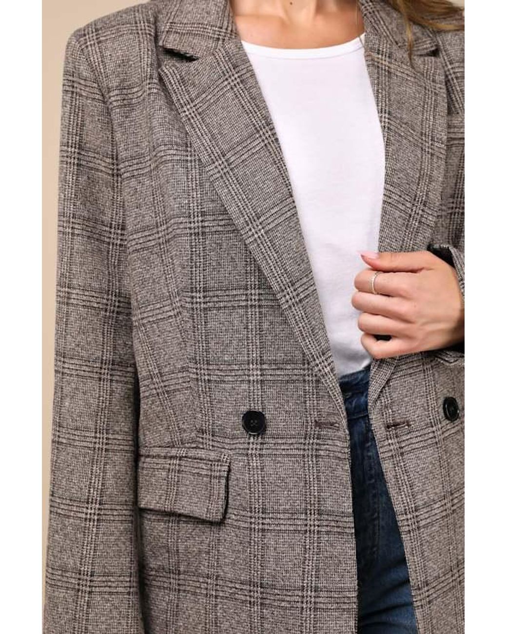 Lulus Black Seasoned Chicness Plaid Tweed Oversized Blazer