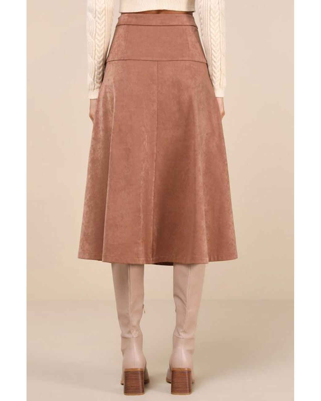 Lulus Natural Flawless Composure Suede High-Waisted Midi Skirt