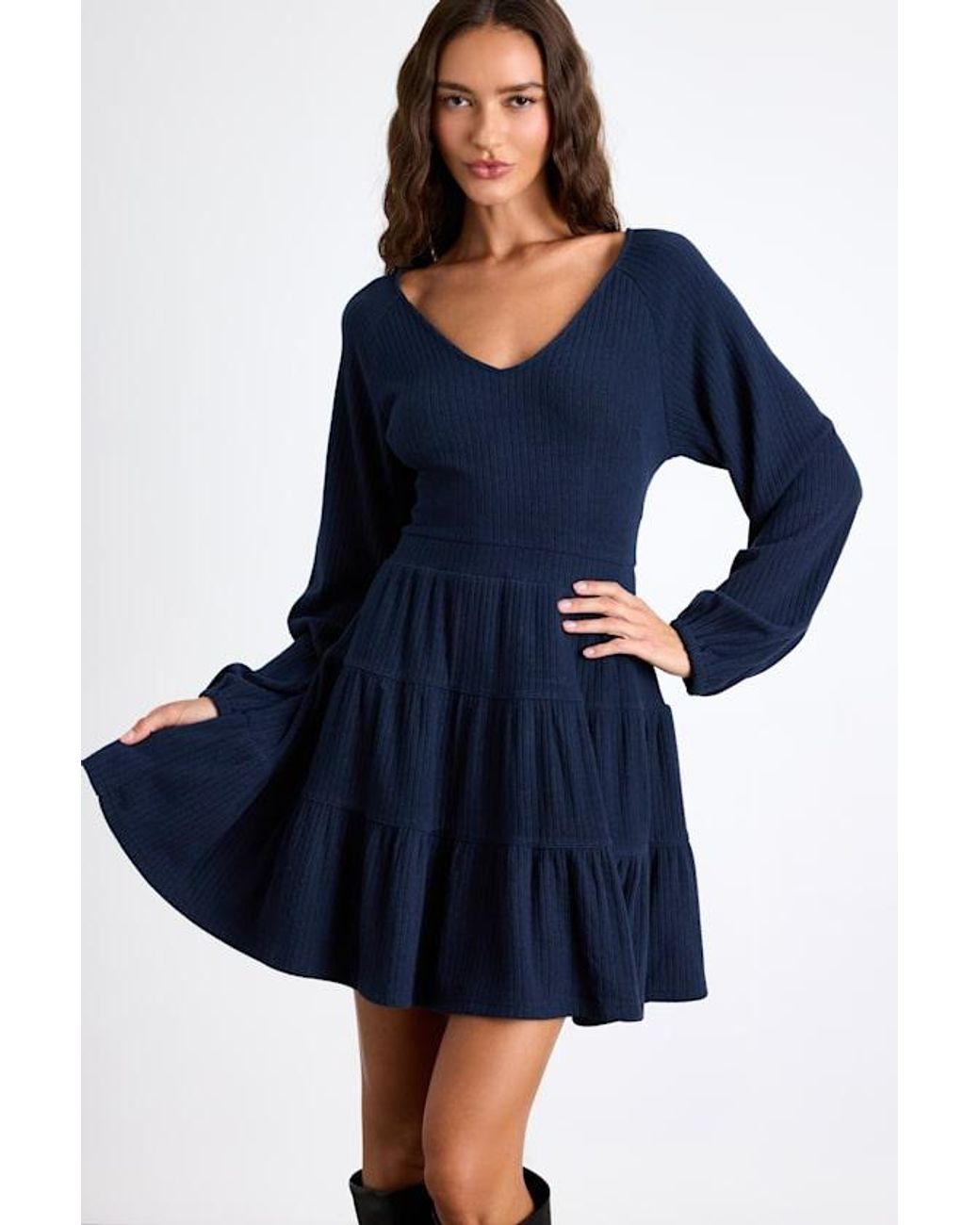 Lulus Blue Adorable Option Dark Long Sleeve Mini Sweater Dress