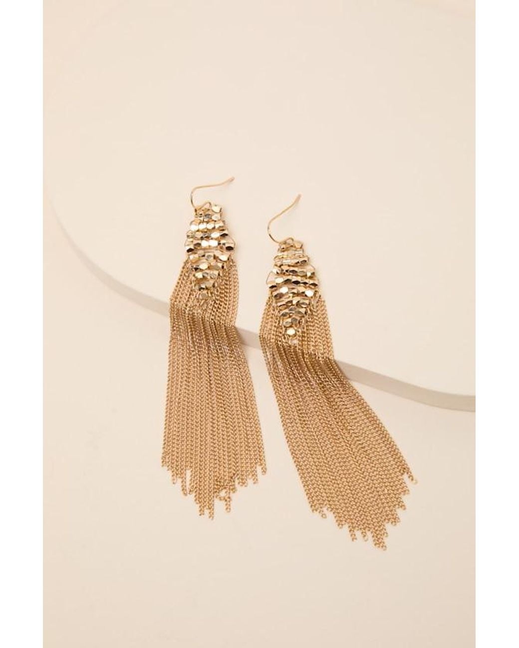 Lulus Brown Flashing Lights Fringe Earrings