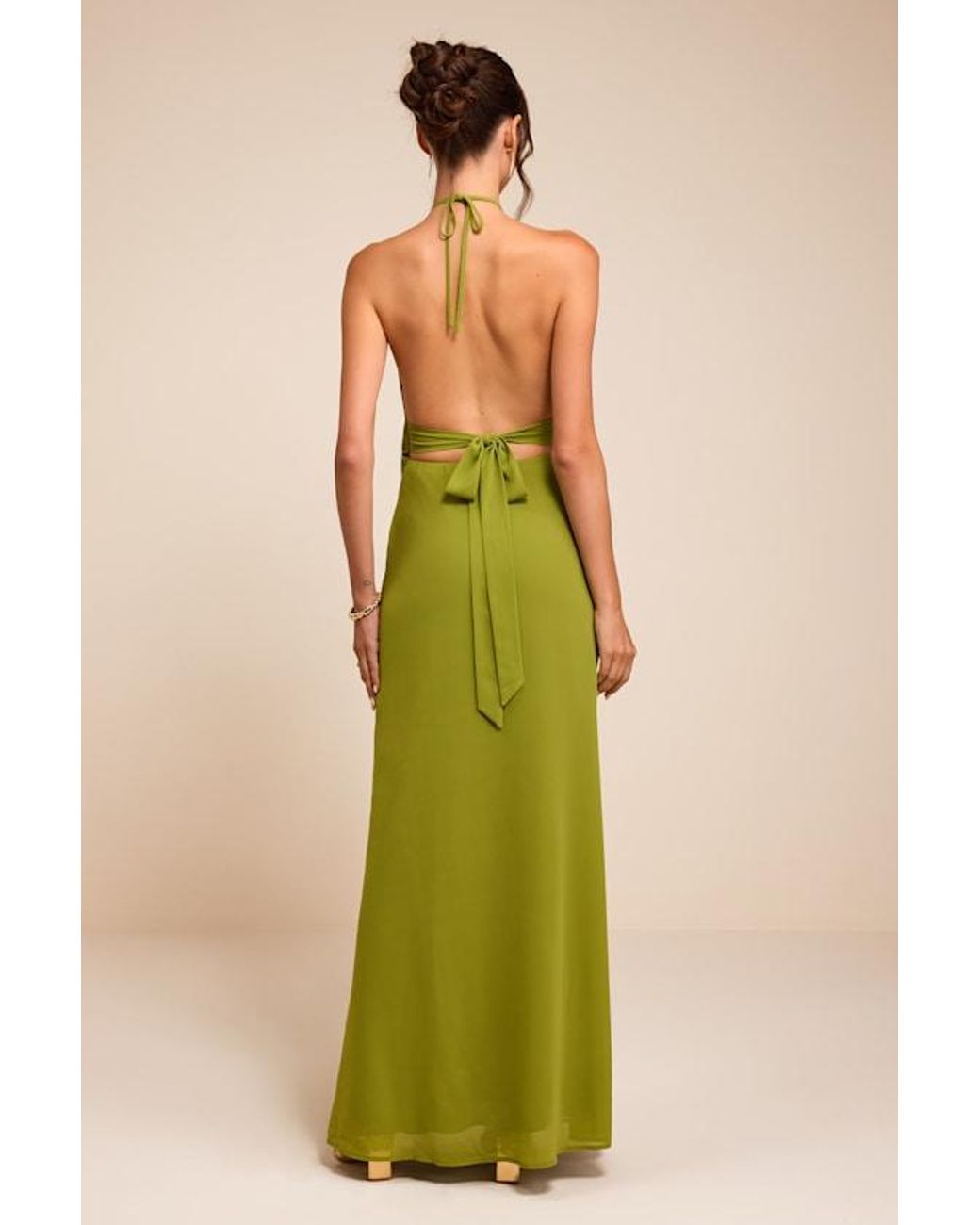Lulus Green Piper Chartreuse Cowl-Front Maxi Dress
