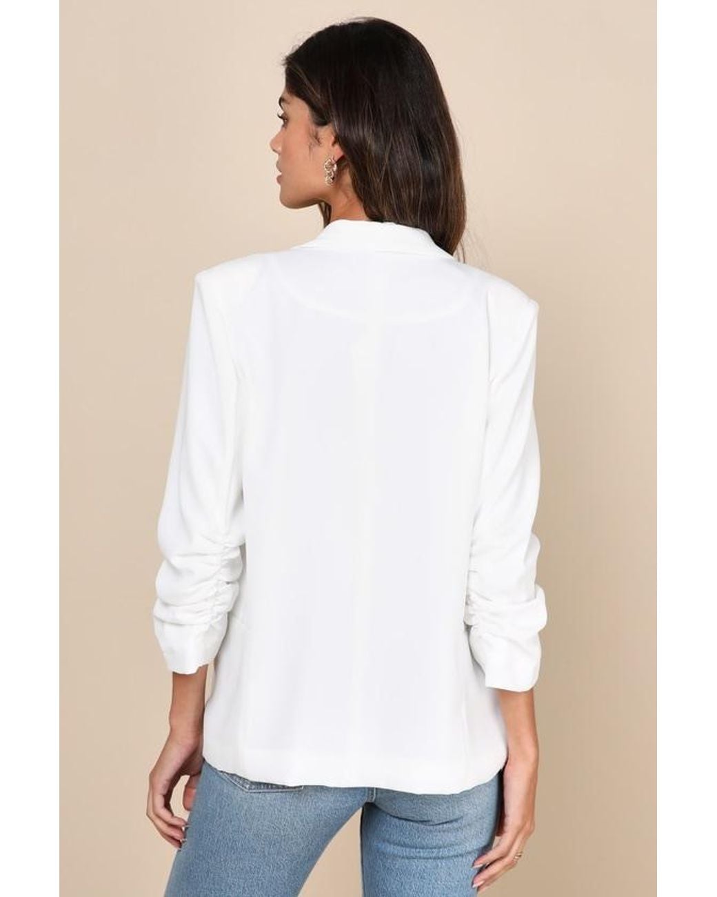 Lulus White Established Excellence Ruched Blazer