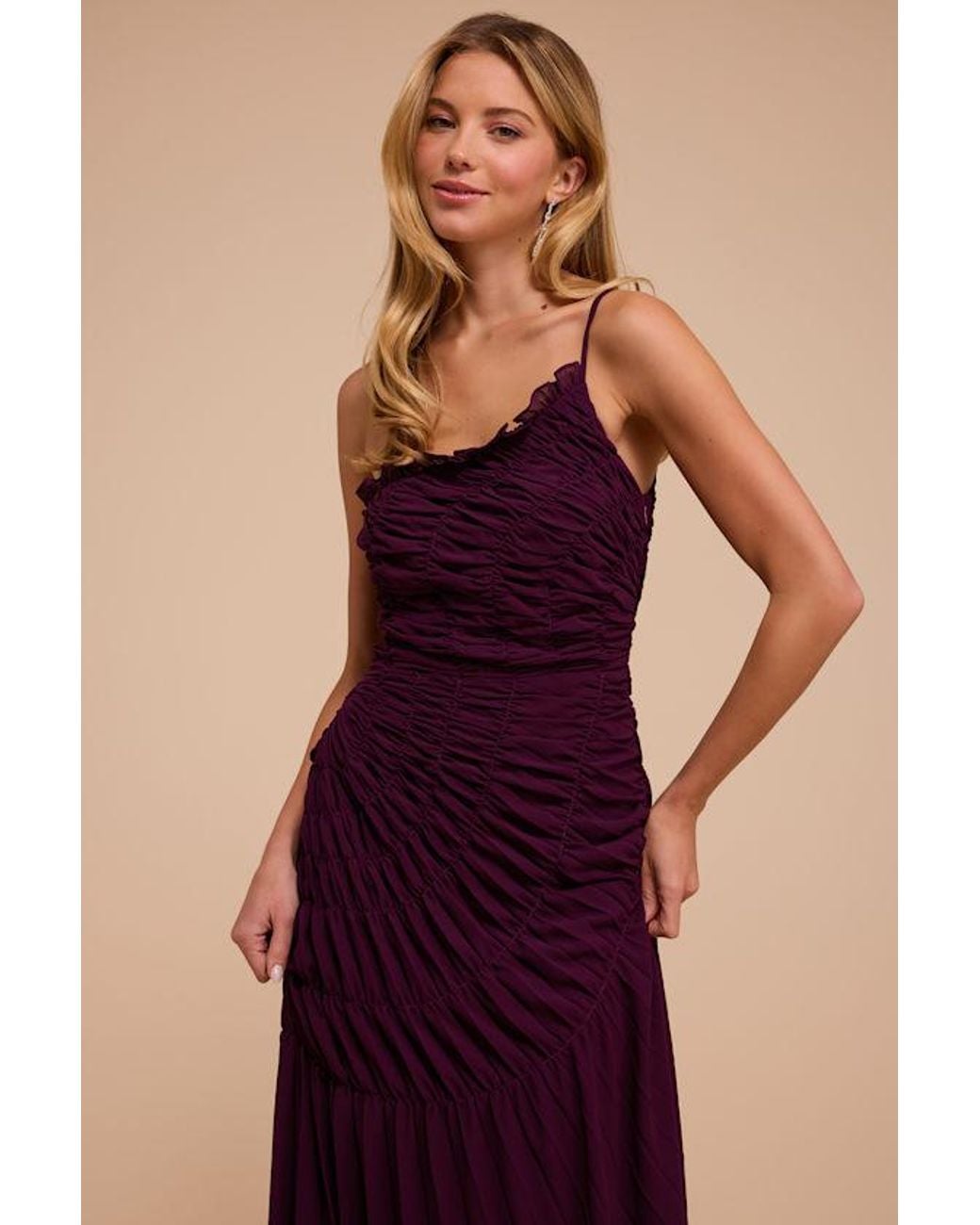 Lulus Red Manhattan Plum Ruched Maxi Dress