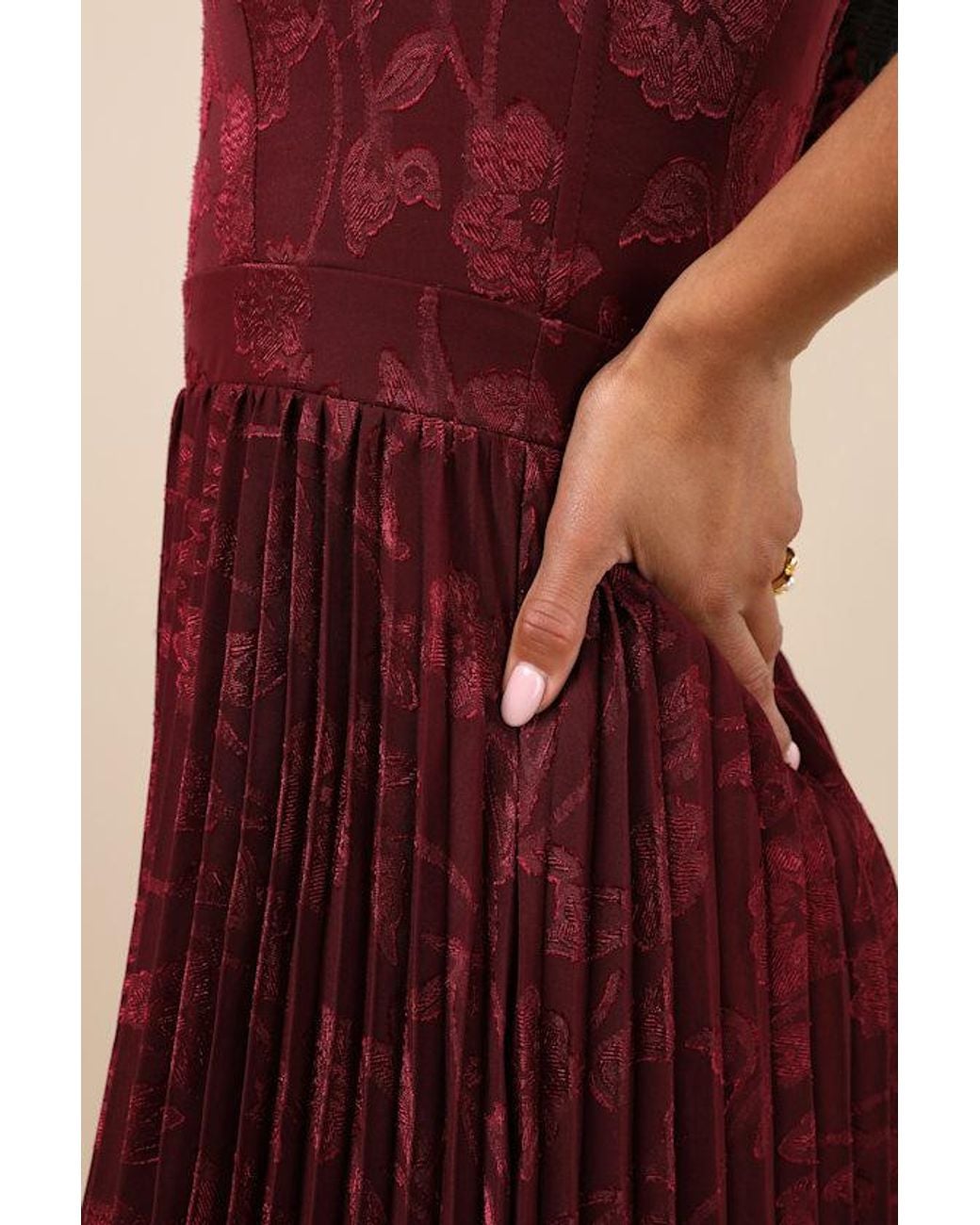 Lulus Red Perfectly Stunning Jacquard Strapless Midi Dress