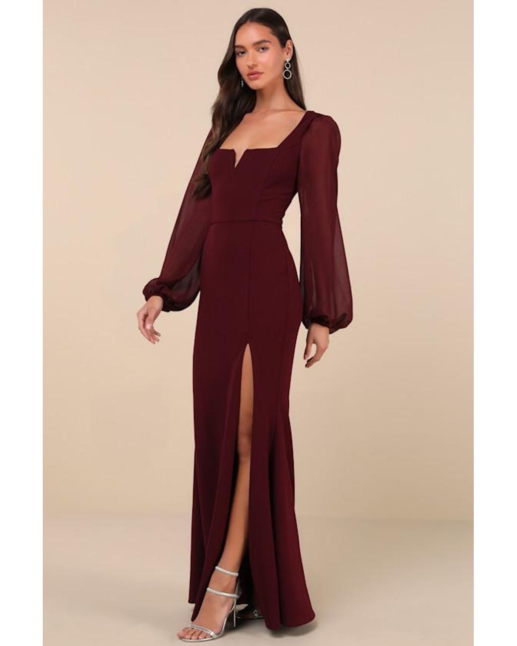 Lulus Red Composed Elegance Balloon Sleeve Mermaid Maxi Dress