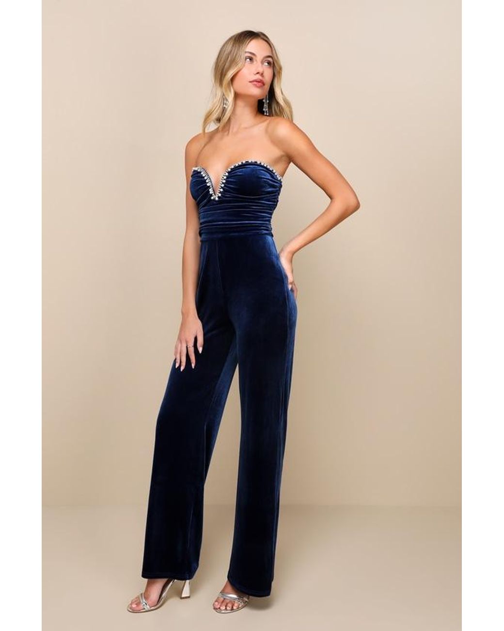 Strapless velvet jumpsuit on sale