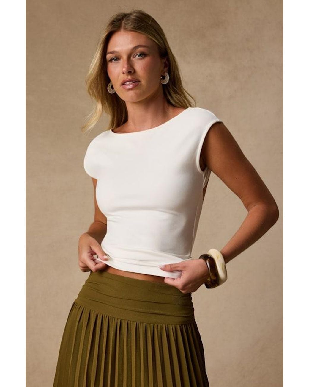 Lulus Natural Asher Short Sleeve Backless Top