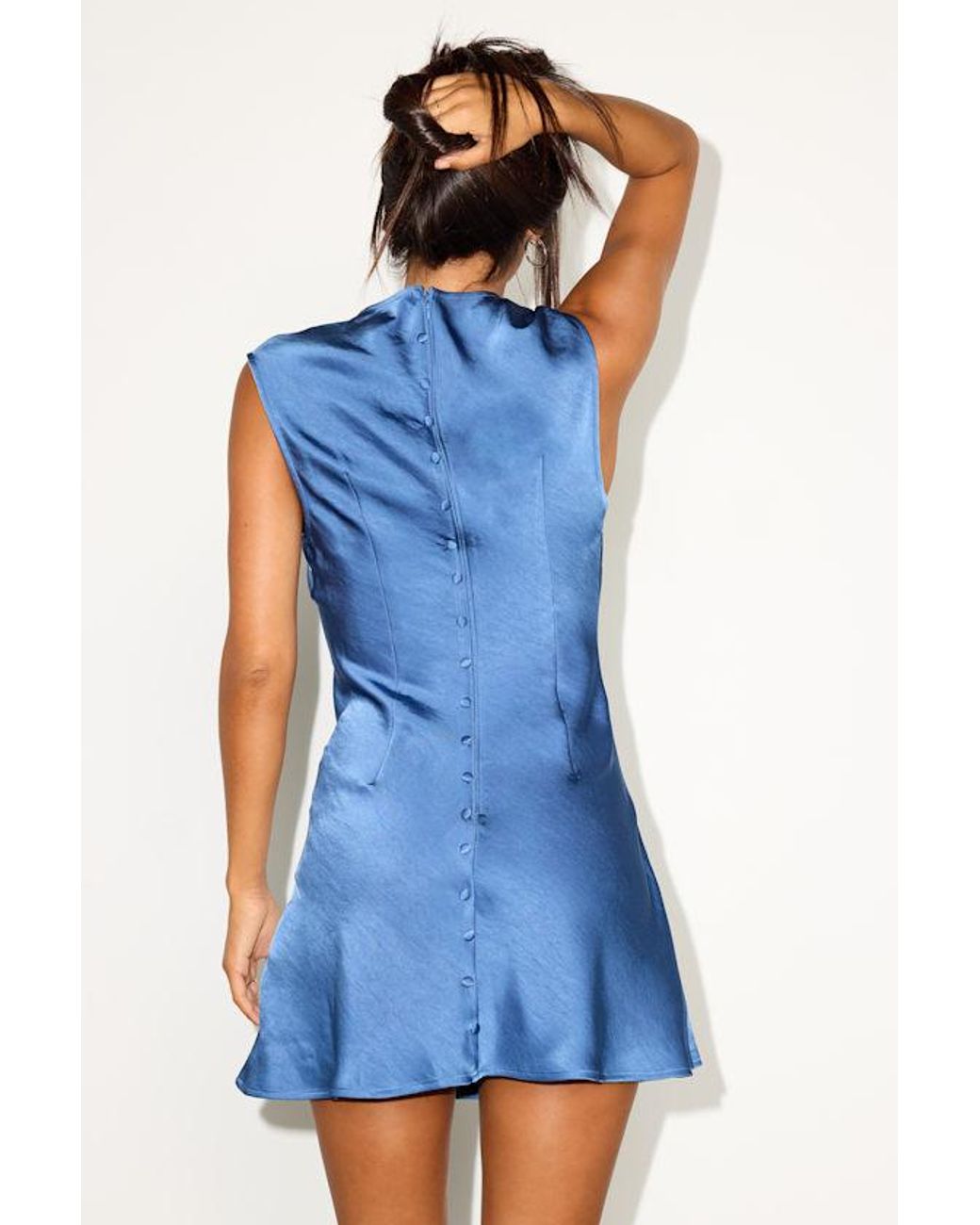 Lulus Blue Astralyn Satin Sleeveless Mini Dress
