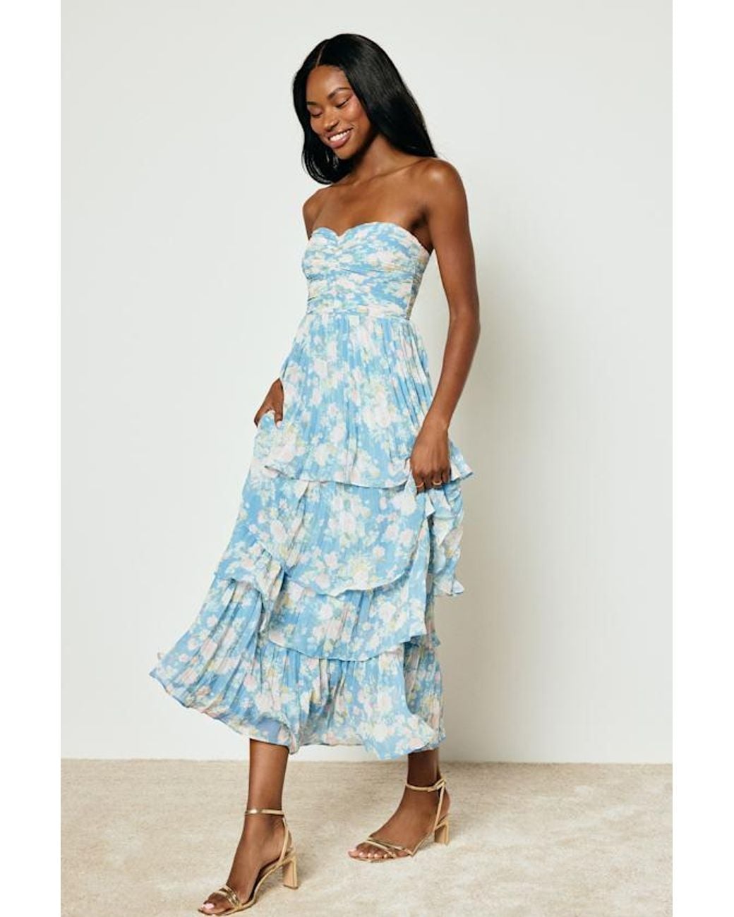 Lulus Black Seriously Sensational Floral Strapless Tiered Maxi Dress