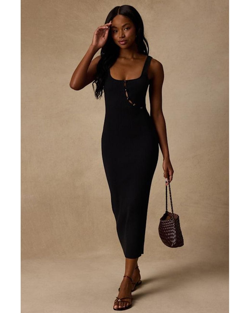 Lulus Brown Clairo Ribbed Knit Cutout Midi Dress