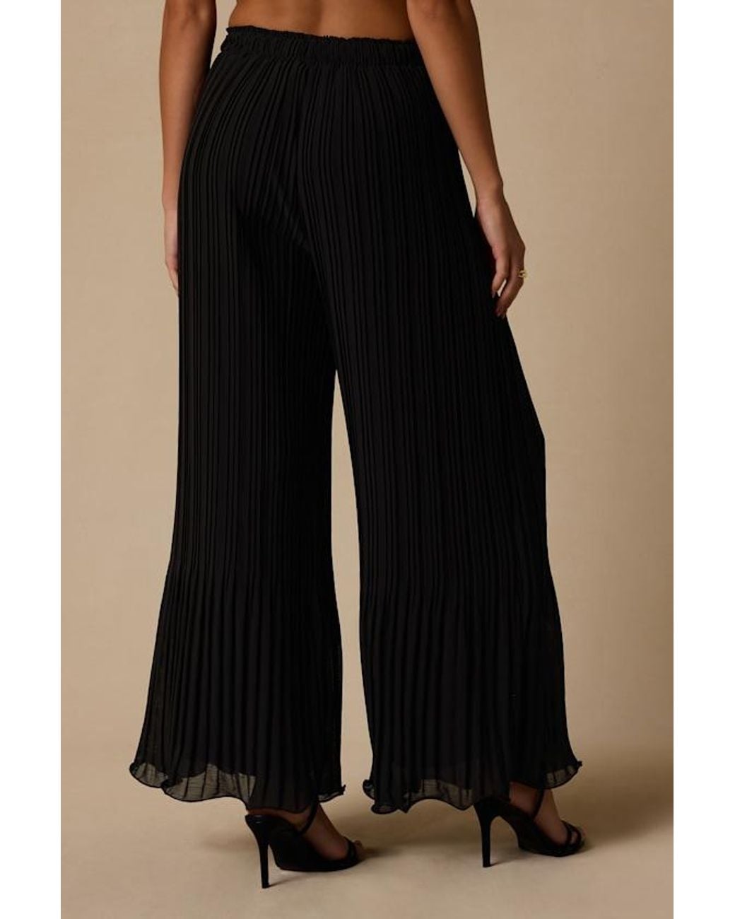 Lulus Black Adela Plisse Wide-Leg Pants
