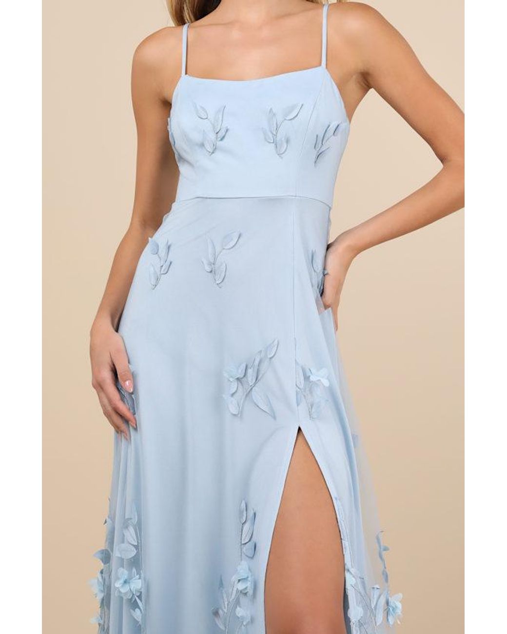 Lulus Blue Abundant Charm 3D Floral Applique Maxi Dress