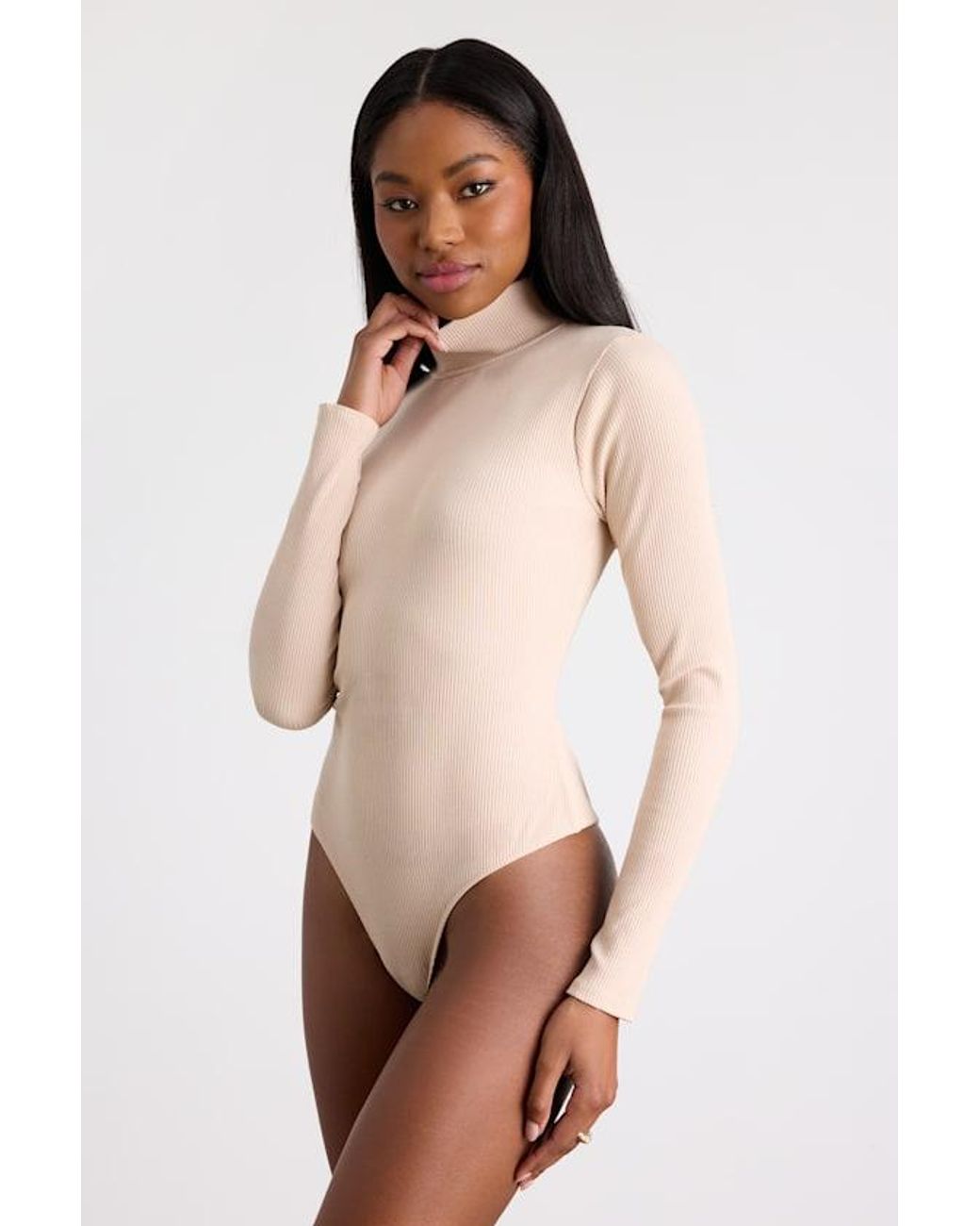 Lulus Basics Blue Wilde Ribbed Long Sleeve Mock Neck Bodysuit