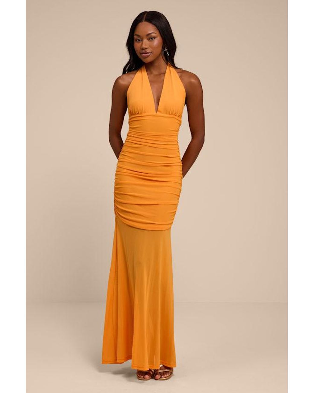 Lulus Orange Orla Light Mesh Mermaid Maxi Dress