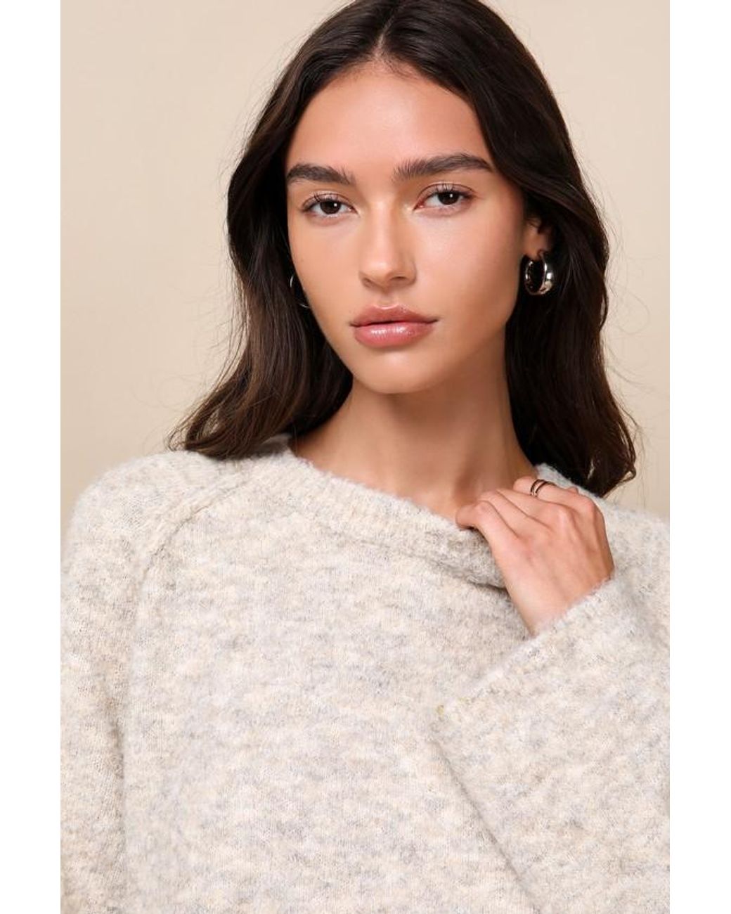 Lulus Natural Signature Sunday Heather Raglan Sleeve Pullover Sweater