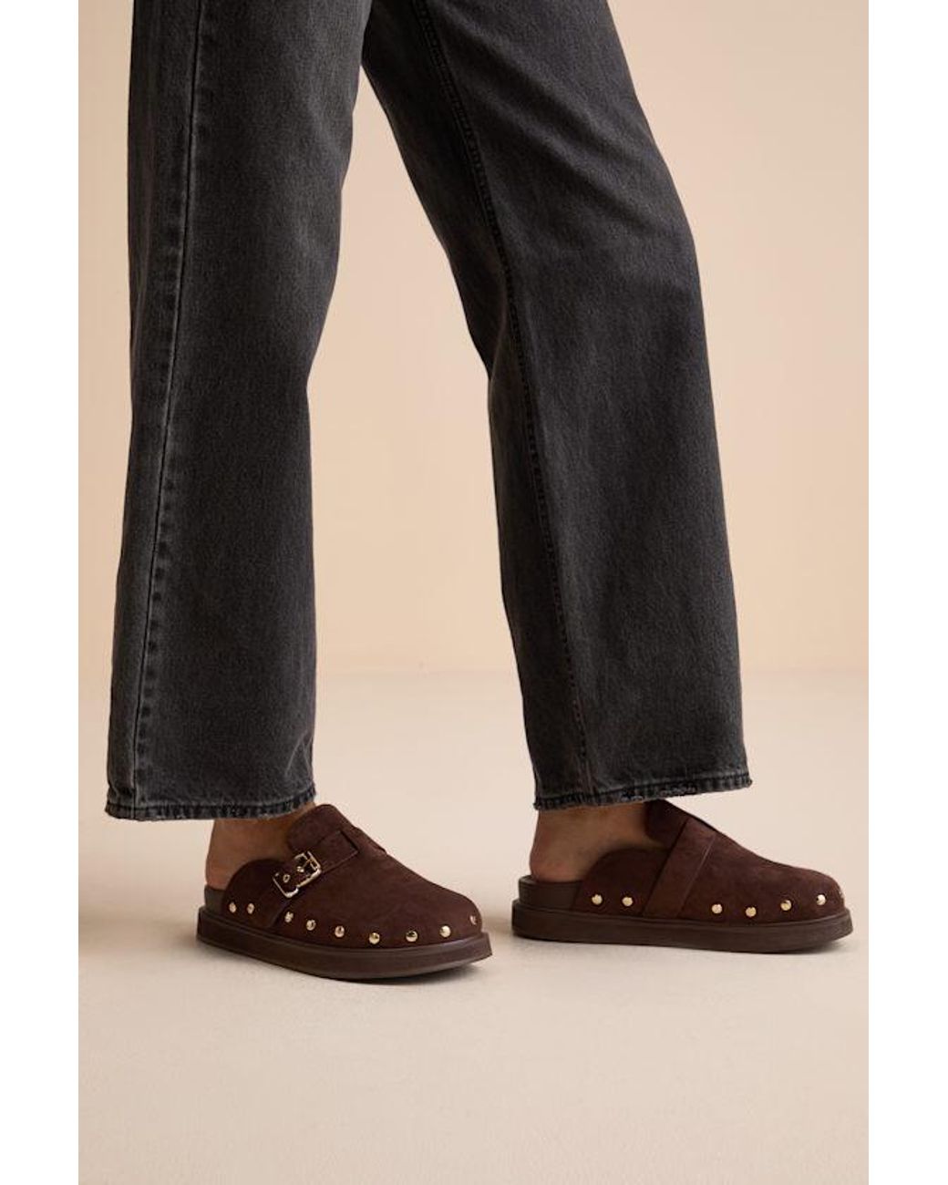 Lulus Black Tripoli Coffee Suede Studded Slide-On Clogs