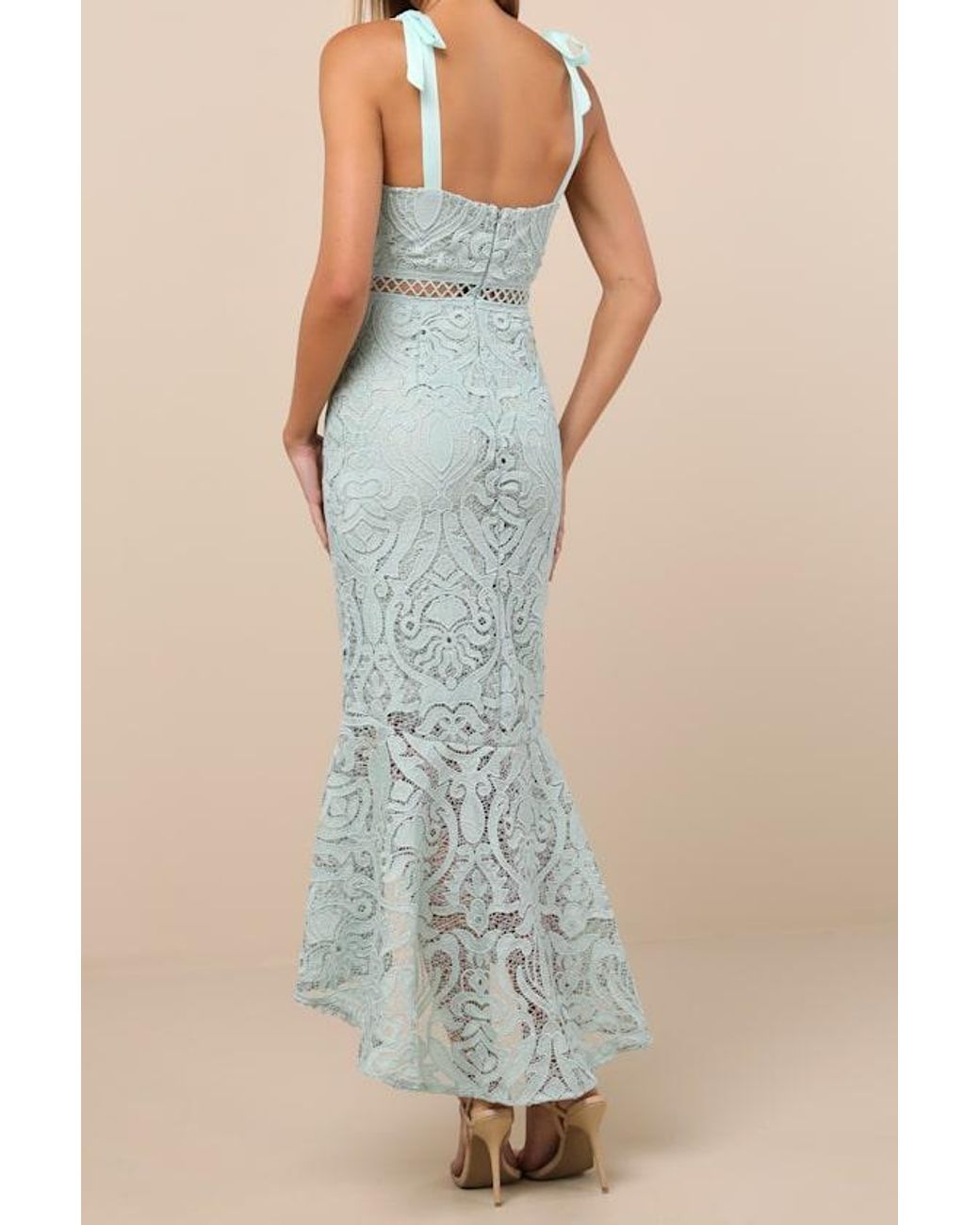 Lulus Natural Won Your Heart Lace Tie-Strap High-Low Midi Dress