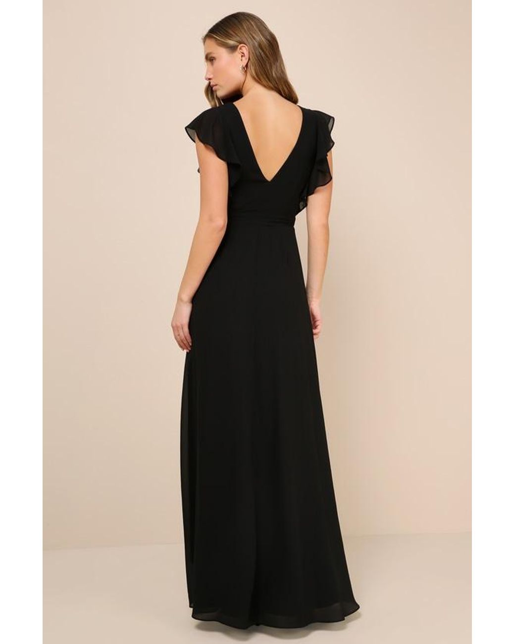 Lulus Black Ravishing Charm Ruffled Wrap High-Low Maxi Dress