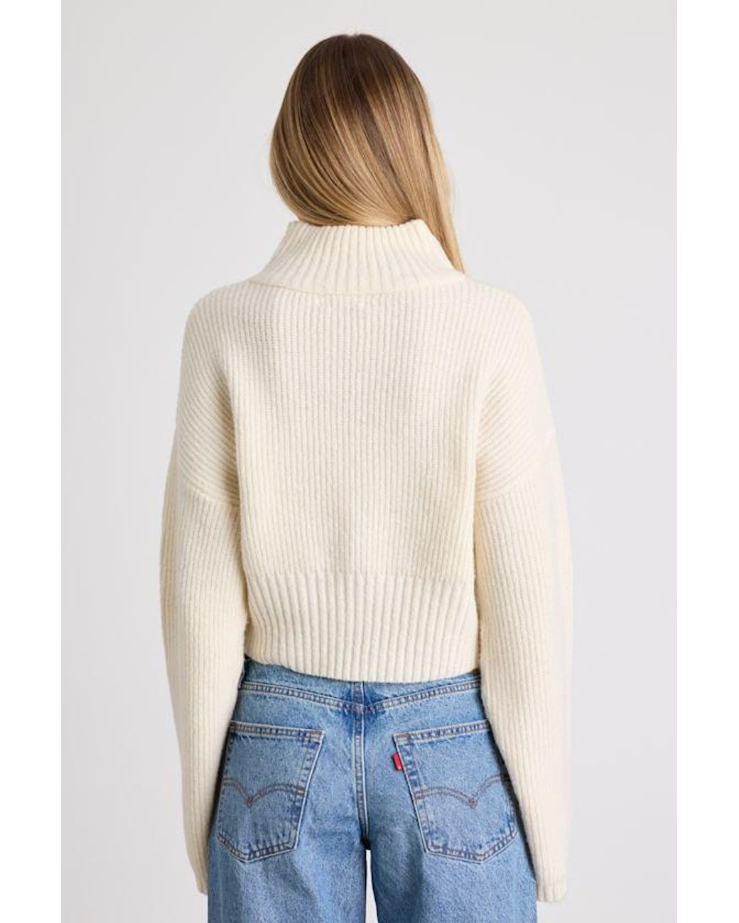 Lulus White Snuggly Days Cropped Mock Neck Sweater